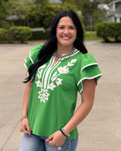 Load image into Gallery viewer, Green Floral Applique Top
