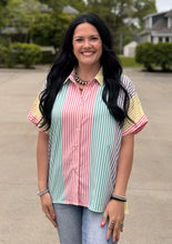 Load image into Gallery viewer, Short Sleeve Colorblock Striped Button Down
