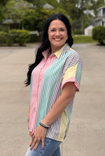 Load image into Gallery viewer, Short Sleeve Colorblock Striped Button Down

