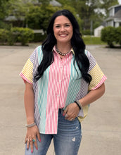 Load image into Gallery viewer, Short Sleeve Colorblock Striped Button Down
