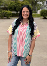 Load image into Gallery viewer, Short Sleeve Colorblock Striped Button Down
