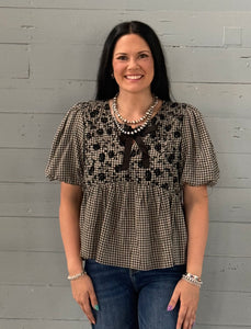 Black Gingham Babydoll Top