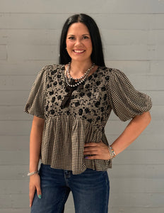 Black Gingham Babydoll Top