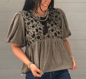 Black Gingham Babydoll Top