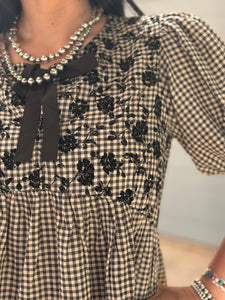 Black Gingham Babydoll Top
