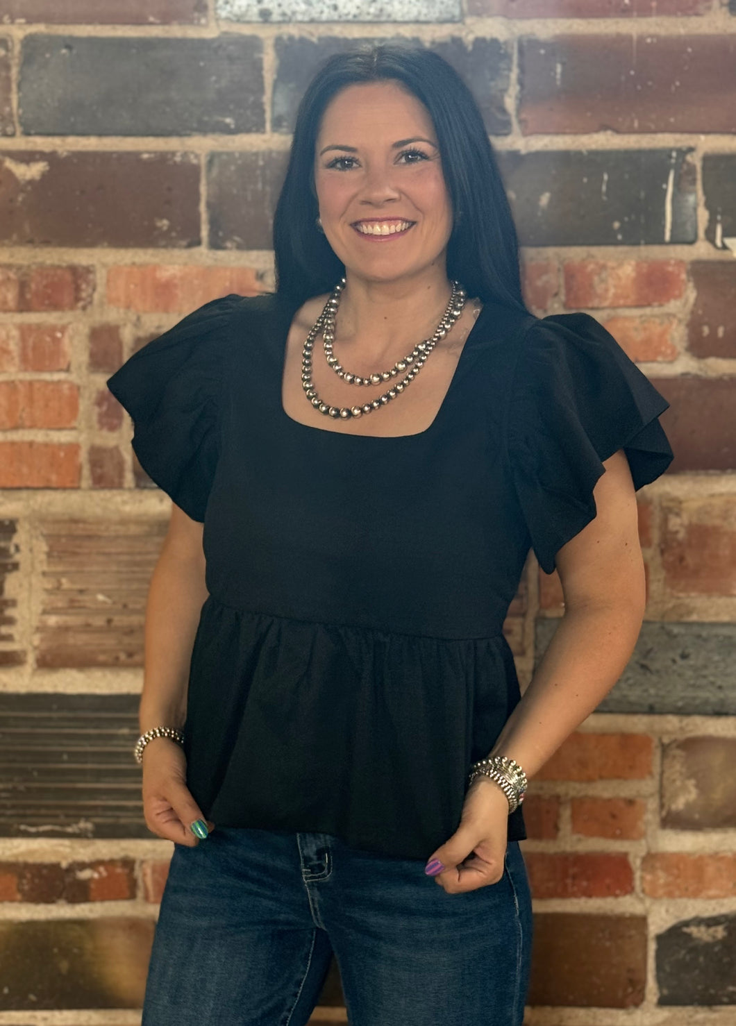 Peplum Square Neck Top **3 COLORS**