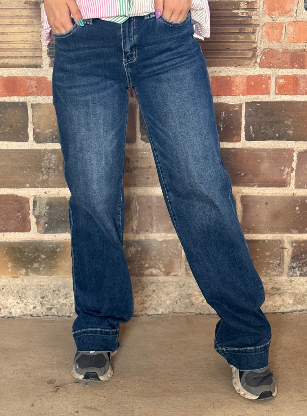 Dark Wash Wide Leg Trouser Hem Lovervet Jeans