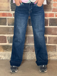 Dark Wash Wide Leg Trouser Hem Lovervet Jeans