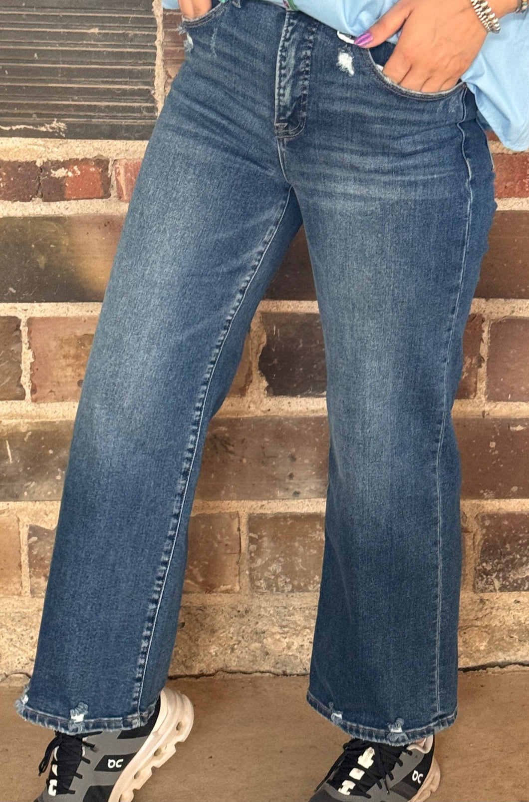 Medium Washed Tummy Control Cropped Risen Jeans
