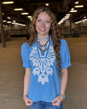 Load image into Gallery viewer, Blue Floral Applique Top
