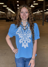 Load image into Gallery viewer, Blue Floral Applique Top
