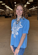 Load image into Gallery viewer, Blue Floral Applique Top
