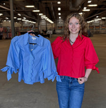Load image into Gallery viewer, Solid Collared Tie Sleeve Top ** 2 COLORS **

