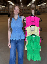 Load image into Gallery viewer, Peplum Scalloped Hem Waistband Top **4 COLORS**
