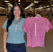 Load image into Gallery viewer, Gingham Smocked Zip Up Top **2 COLORS**
