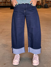 Load image into Gallery viewer, Dark Wash Cuffed Hem Risen Barrel Jeans
