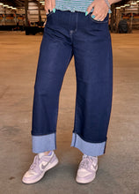 Load image into Gallery viewer, Dark Wash Cuffed Hem Risen Barrel Jeans
