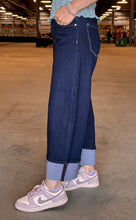 Load image into Gallery viewer, Dark Wash Cuffed Hem Risen Barrel Jeans
