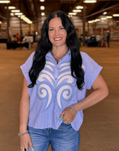 Load image into Gallery viewer, Pinstriped Floral Applique Top ** 2 COLORS **
