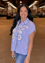 Load image into Gallery viewer, Pinstriped Floral Applique Top ** 2 COLORS **
