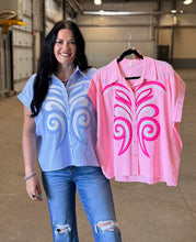 Load image into Gallery viewer, Pinstriped Floral Applique Top ** 2 COLORS **
