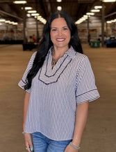 Load image into Gallery viewer, Striped Collared Half Sleeve Top - PLUS
