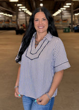 Load image into Gallery viewer, Striped Collared Half Sleeve Top - PLUS
