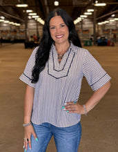 Load image into Gallery viewer, Striped Collared Half Sleeve Top - PLUS
