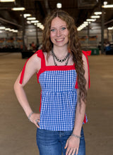 Load image into Gallery viewer, Gingham Peplum Tie Shoulder Top **2 COLORS**
