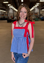 Load image into Gallery viewer, Gingham Peplum Tie Shoulder Top **2 COLORS**
