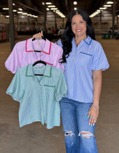 Load image into Gallery viewer, Pinstriped Button Down Top ** 3 COLORS **
