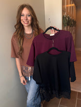 Load image into Gallery viewer, Solid Lace Hem Top ** 3 COLORS ** - PLUS
