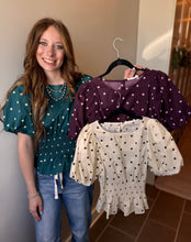 Load image into Gallery viewer, Polka Dot Smocked Waist Top **3 COLORS**
