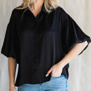 Satin Puff Sleeve Button Down Top **2 COLORS**