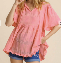 Load image into Gallery viewer, Pink Checkered Flutter Sleeve Top
