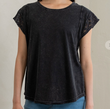 Load image into Gallery viewer, Black Mineral Washed Lace Detail Top
