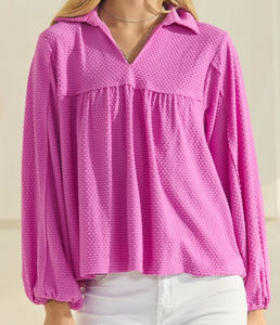 Jacquard Collared Top **2 COLORS** -PLUS