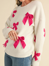 Load image into Gallery viewer, Velvet Bow Sweater **2 COLORS**
