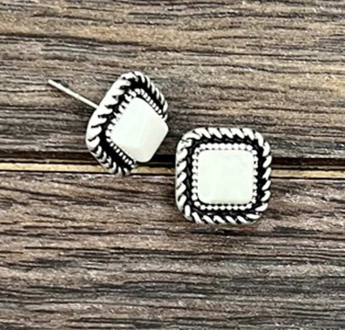 White Square Earrings