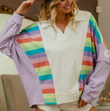 Load image into Gallery viewer, Lavender Mixed Colorblock Pullover Top
