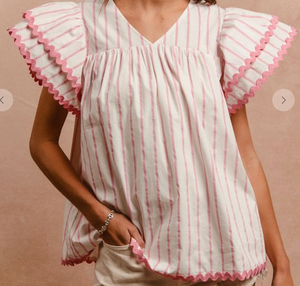 Pink Striped Ric Rac Top