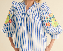 Load image into Gallery viewer, Striped Embroidery Sleeve Top **2 COLORS**
