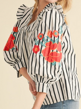 Load image into Gallery viewer, Striped Embroidery Sleeve Top **2 COLORS**
