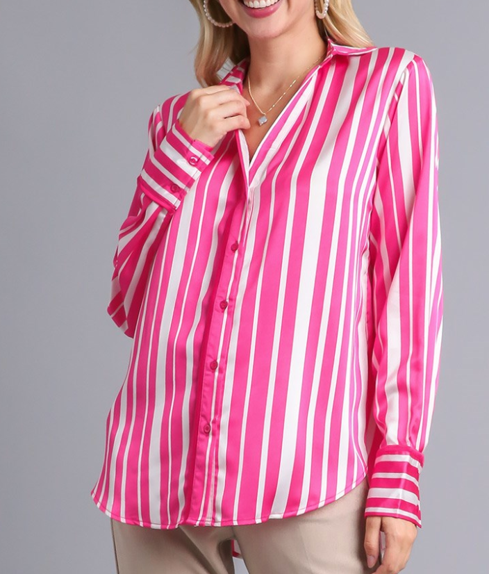 Striped Satin Button Down Top **3 COLORS**
