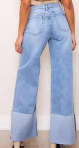 Light Stone Wash Folded Hem Jeans