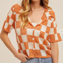 Load image into Gallery viewer, Orange Checkered Crochet Top

