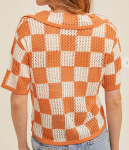 Orange Checkered Crochet Top