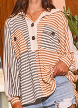 Load image into Gallery viewer, Striped Colorblock 1/4 Button Pullover **2 COLORS**
