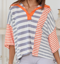 Load image into Gallery viewer, Striped Patchwork Oversized Top
