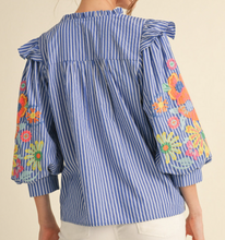 Load image into Gallery viewer, Striped Flower Embroidered Top **2 COLORS**
